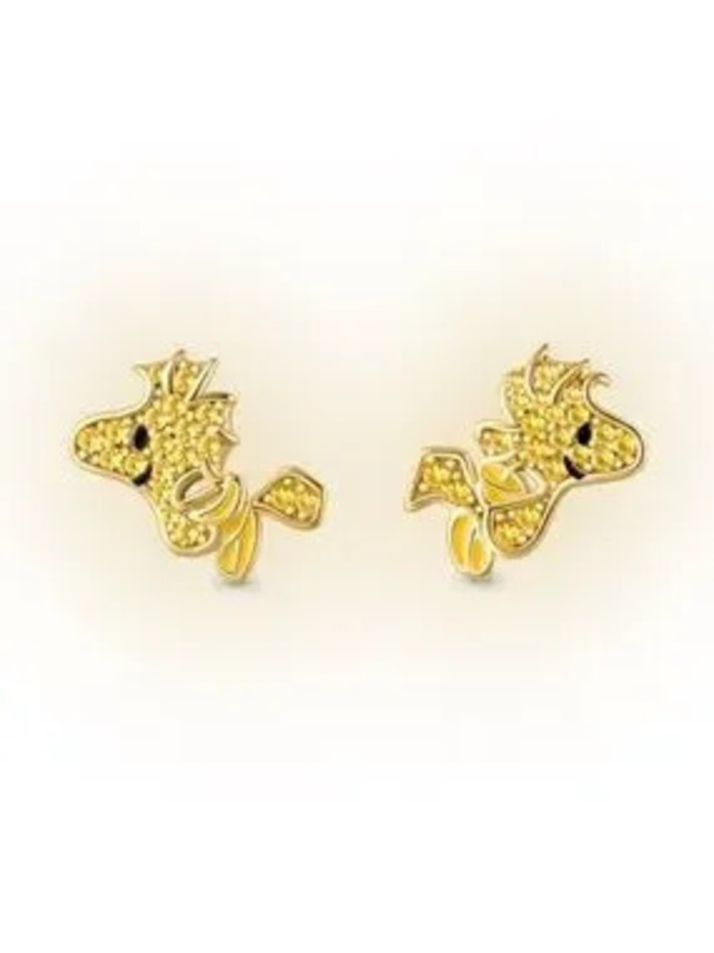 18K Gold/925 Sterling Silver Peanuts Woodstock Yellow Gemstone Stud Earrings